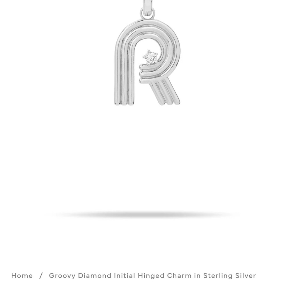 Adina Reyter Groovy Diamond "R" Initial Hinged Charm in Sterling Silver